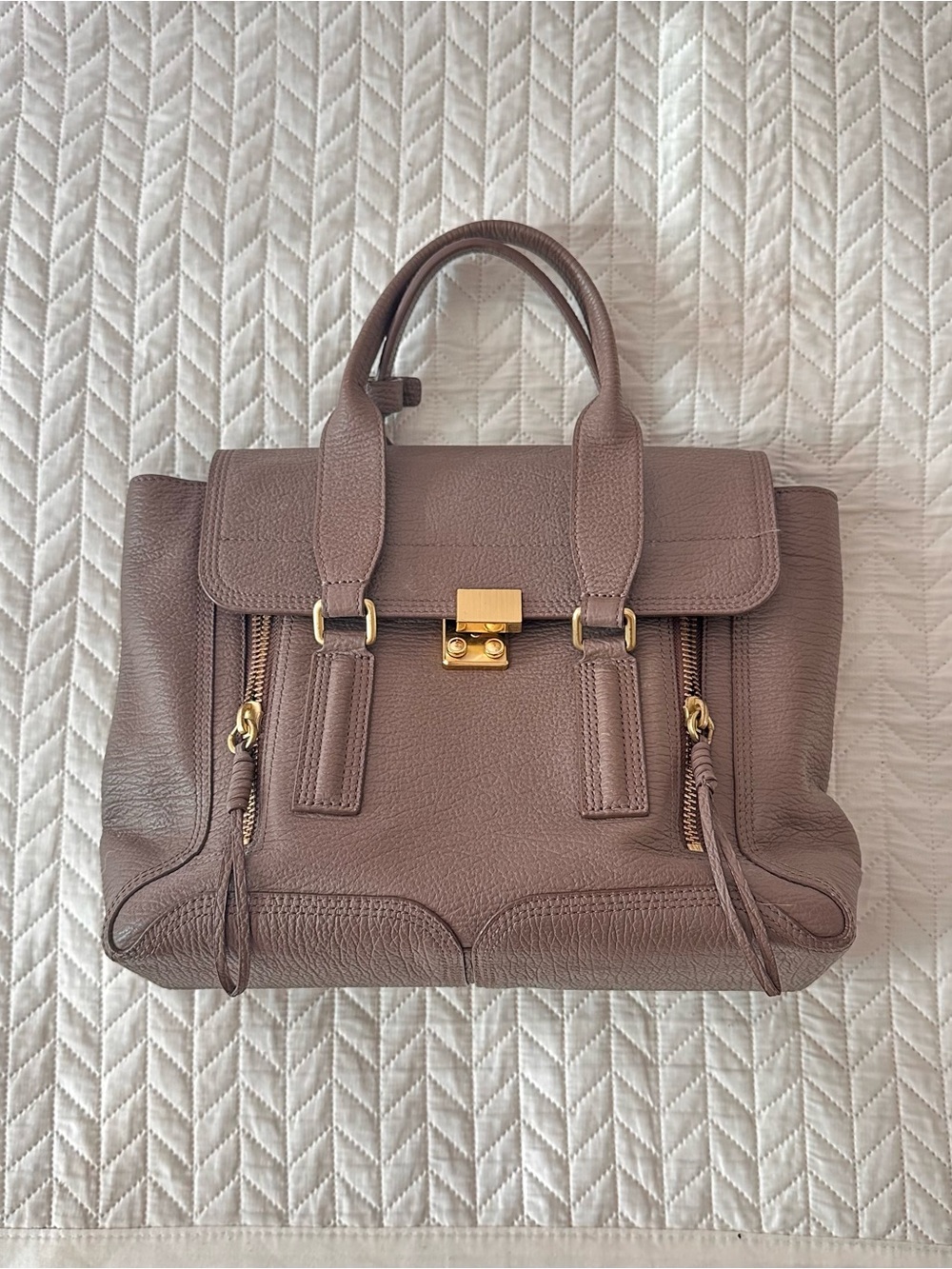 Phillip Lim 3.1 Pashli Taupe Leather Top-Handle Tote/Satchel with Gold Hardware